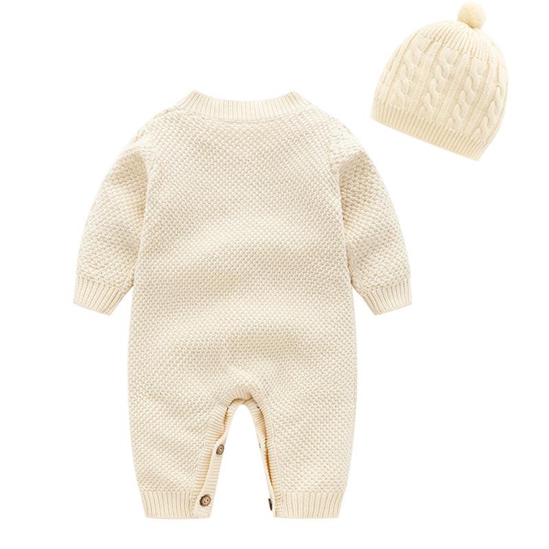 Изображение товара: Комбинезоны с длинным рукавом для новорожденных мальчиков и девочек, однотонные комплекты с шапочкой, одежда на весну и осень