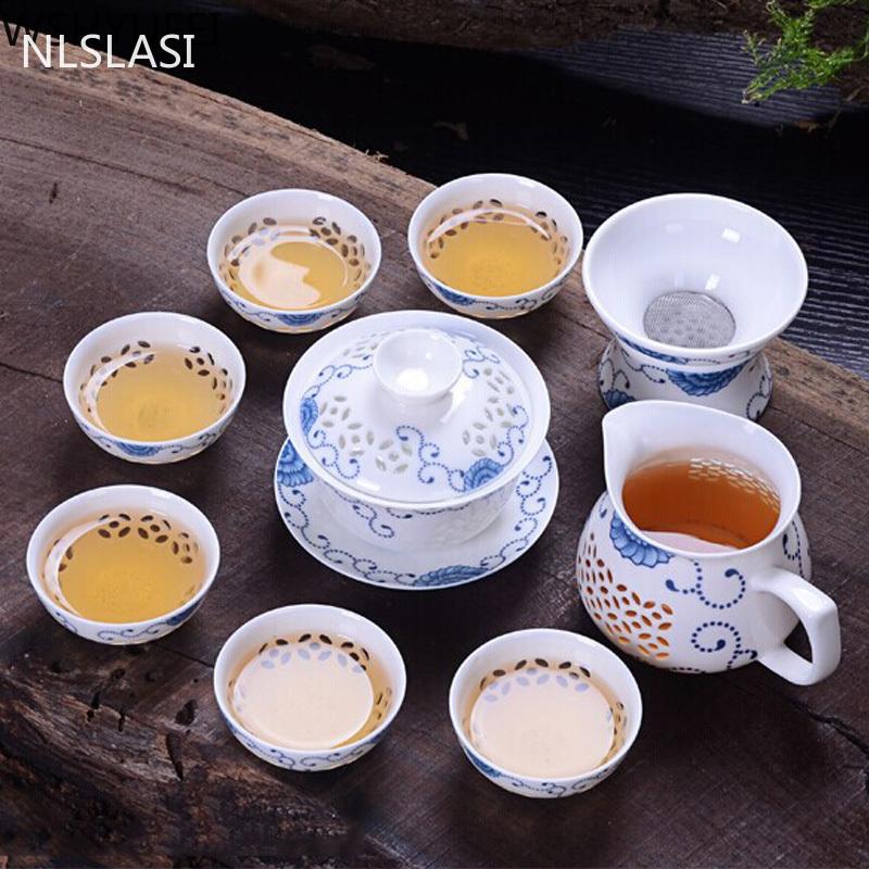 Изображение товара: Изысканный чайный сервиз, фарфоровый чайный сервиз с синим и белым фарфоровым чайником