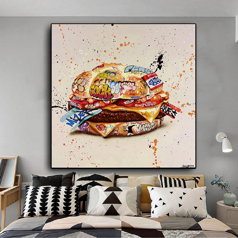 Изображение товара: Современное граффити, художественный постер и принты гамбургеров, уличный гамбургер, граффити, Картина на холсте для гостиной, домашний декор