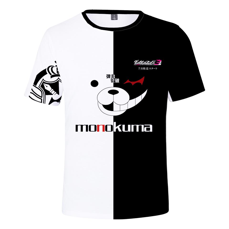 Изображение товара: Повседневная футболка для мальчиков и девочек с 3D Аниме Монокума, мужские и женские футболки, модная детская футболка в стиле хип-хоп, летняя черно-белая крутая футболка