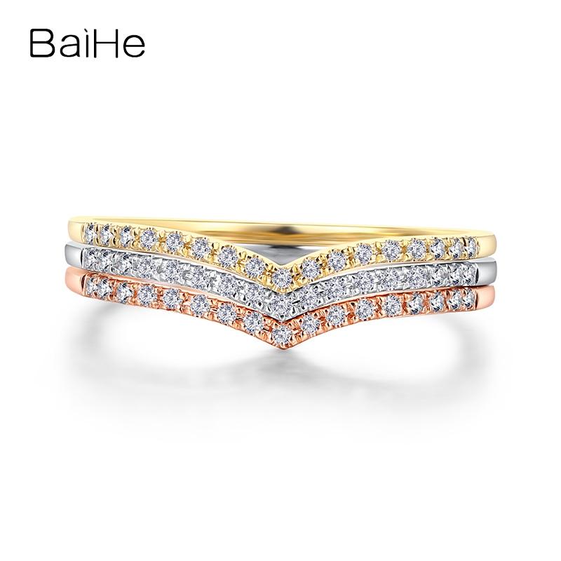 Изображение товара: BAIHE однотонное 14K белое/желтое/розовое золото H/SI натуральные бриллианты V-образное кольцо для леди модные ювелирные изделия для вечеринки бриллиант Cincin Berlian