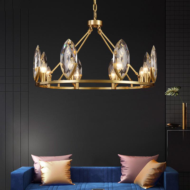 Изображение товара: Европейская медная хрустальная люстра, Современная атмосферная Люстра для гостиной, легкая Роскошная креативная Скандинавская лампа для спальни, ресторана