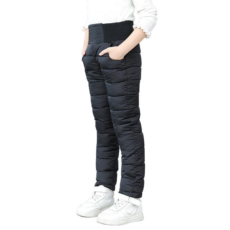 Изображение товара: Зимние штаны для девочек, детские плотные теплые штаны с хлопковой подкладкой для маленьких мальчиков, водонепроницаемые лыжные штаны, леггинсы с высокой талией для детей 9, 10, 12 лет