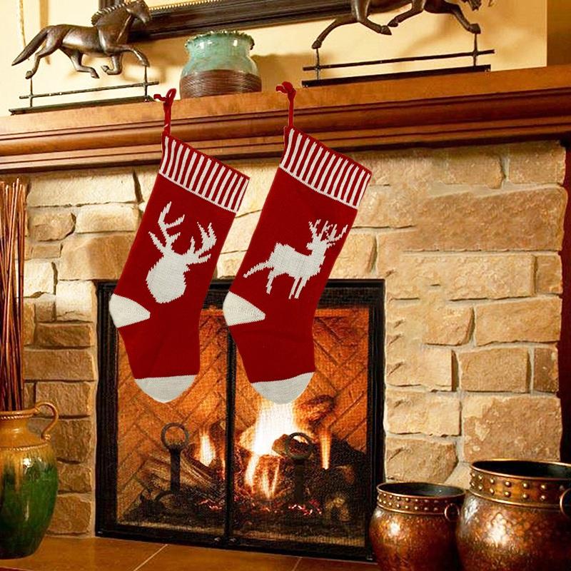Изображение товара: 2 шт рождественские чулки, рождественские носки над камином, Подарочная сумка для конфет, украшение для рождественской елки