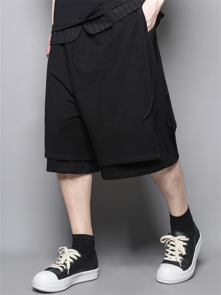 Изображение товара: Поддельные две части японских темно-черных лент с обеих сторон лямки повседневные спортивные свободные шорты-шаровары мужские пятиконечные pa