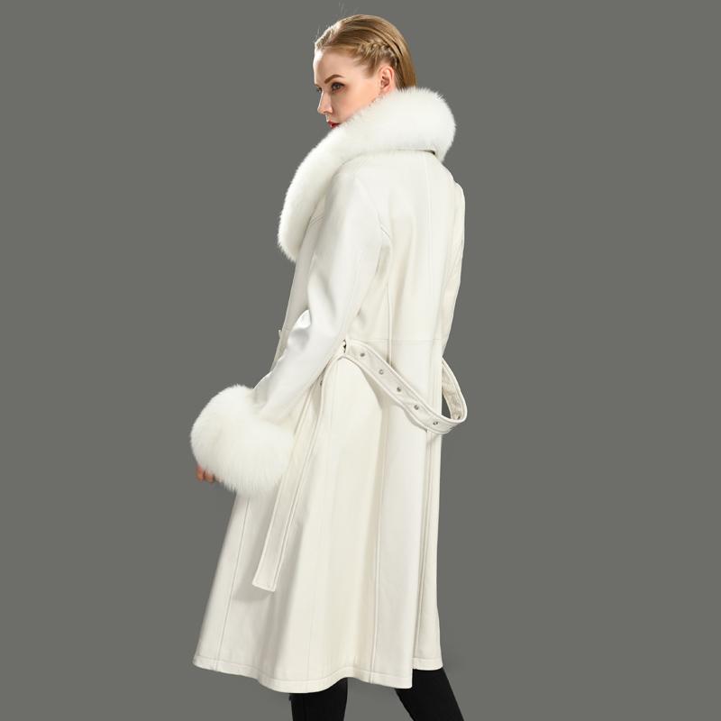 Изображение товара: Зимняя Осенняя Новая модная женская длинная куртка из натуральной овечьей кожи с большим воротником из лисьего меха и манжетами, пальто из натурального меха, костюм