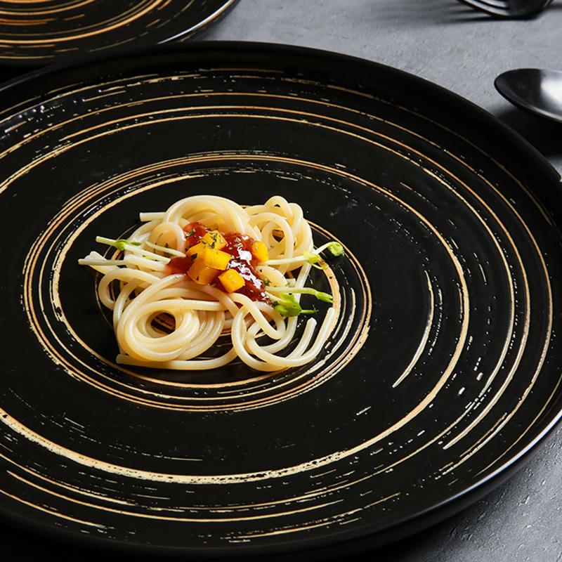 Изображение товара: Креативная керамическая Бытовая тарелка для закусок FANCITY, тарелка для фруктов, тарелка для стейка, круглая плоская тарелка
