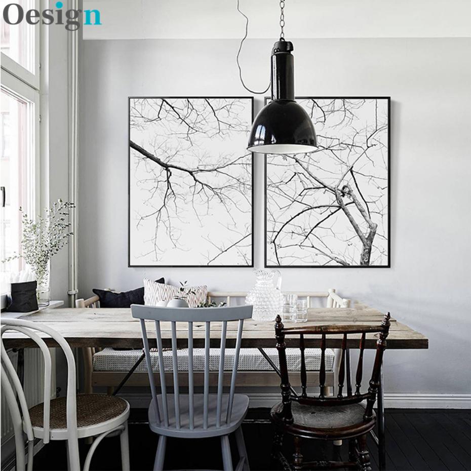 Изображение товара: Картины на холсте с изображением ветвей, черно-белых пейзажей в скандинавском стиле, настенные картины для гостиной, домашний декор