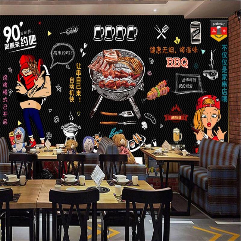 Изображение товара: Пользовательские текст Размер шашлык для барбекю пивной ресторан настенная бумага 3D барбекю бар снэк-бар промышленный Декор Фон настенная бумага 3D