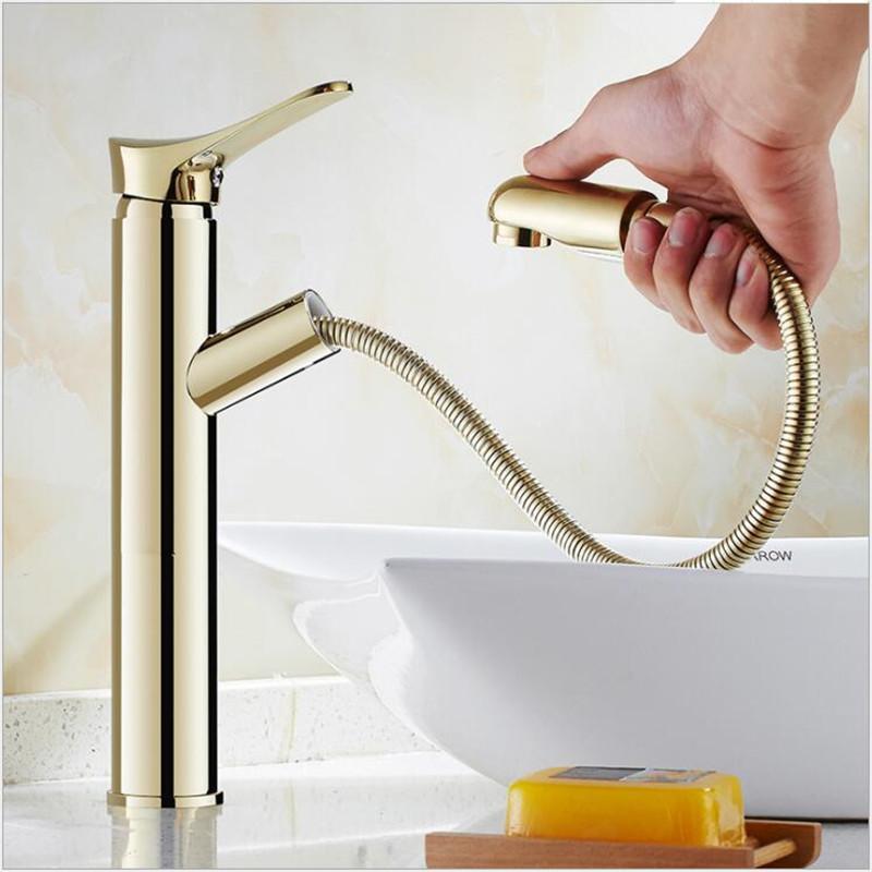 Изображение товара: Fashsion золотой Латунный однорычажный кран для горячей и холодной воды, кран для мытья волос, Черный кран для раковины, смеситель для воды