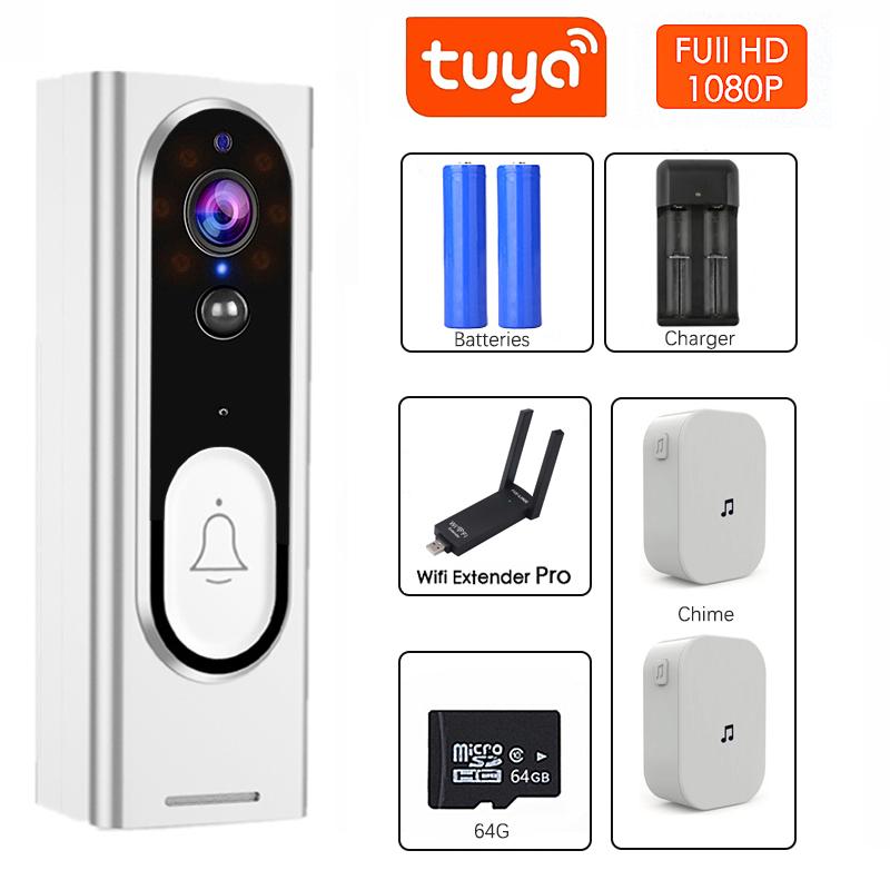 Изображение товара: Tuya 1080P WIFI дверной звонок Камера Безопасности Беспроводная HD видео аудио домофон дверной звонок Умный домашний монитор Поддержка Google Assistant