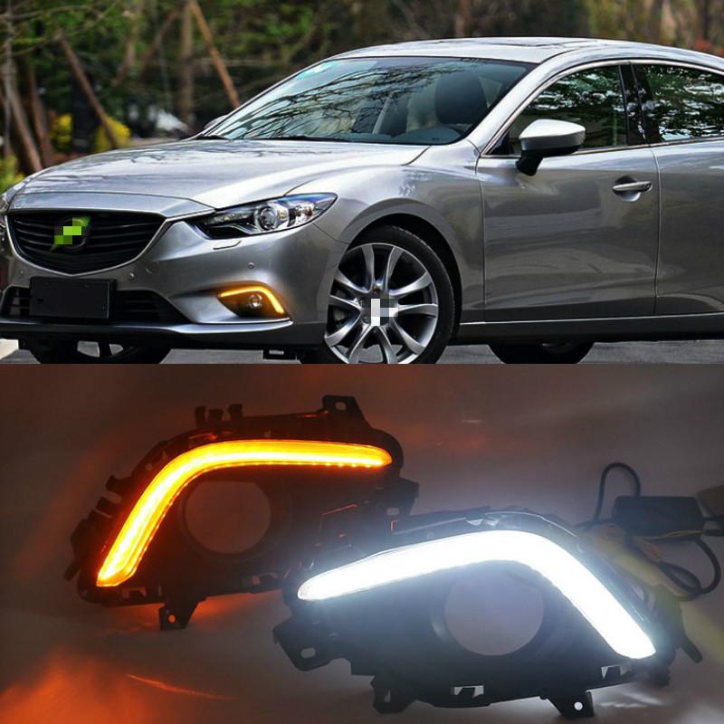 Изображение товара: 1 комплект для Mazda 6 Atenza 2014-2016 с поворотными сигнальными лампами светодиодный DRL дневные ходовые огни Противотуманные фары отверстие