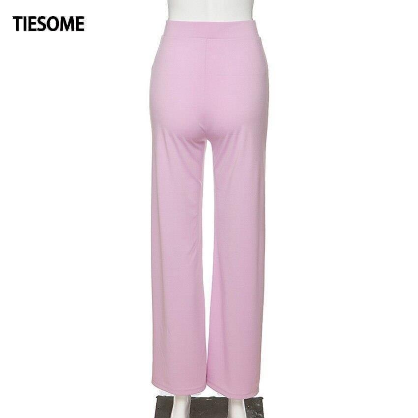 Изображение товара: TIESOME высококачественные однотонные простые прямые брюки с высокой талией 2020 женские уличные элегантные офисные эластичные брюки Mujer