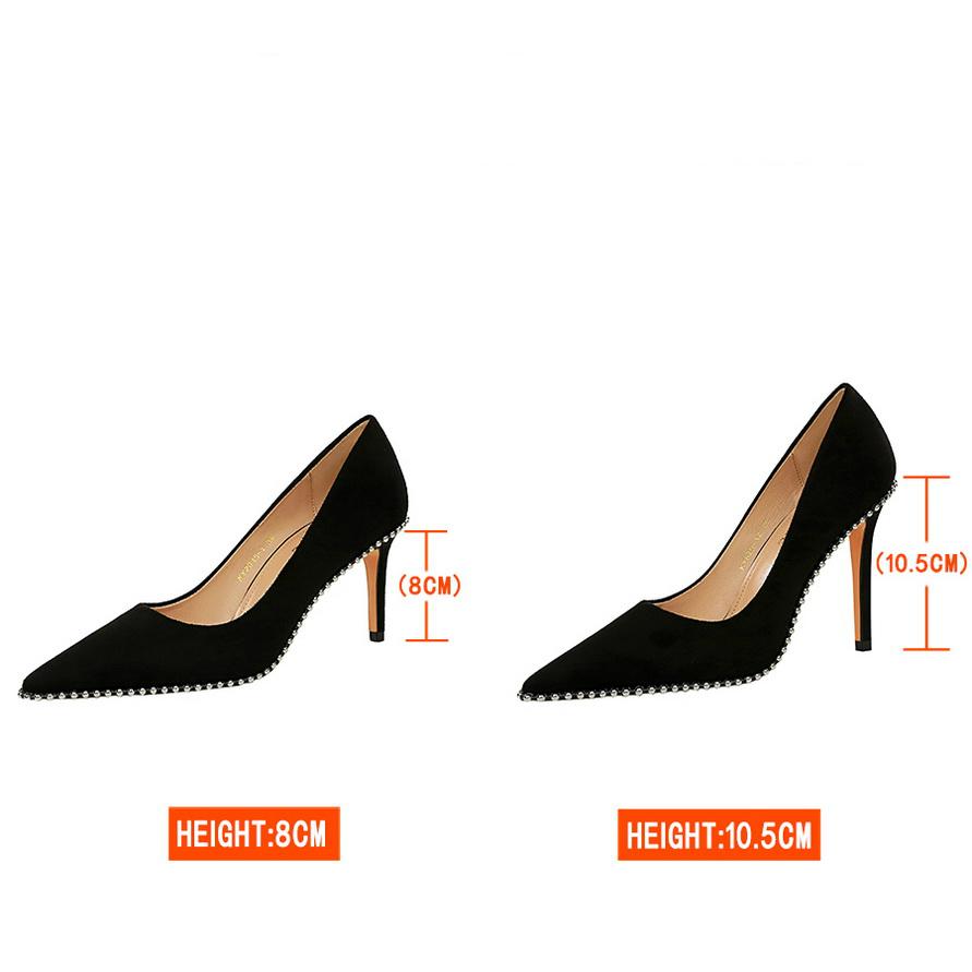 Изображение товара: Новая обувь из искусственной замши; Женские туфли-лодочки на высоком каблуке 8-см на высоком каблуке обувь 2020 Новый Закрытая модельная обувь элегантные шпильки из бисера или офисный стиль, нарядные туфли на платформе