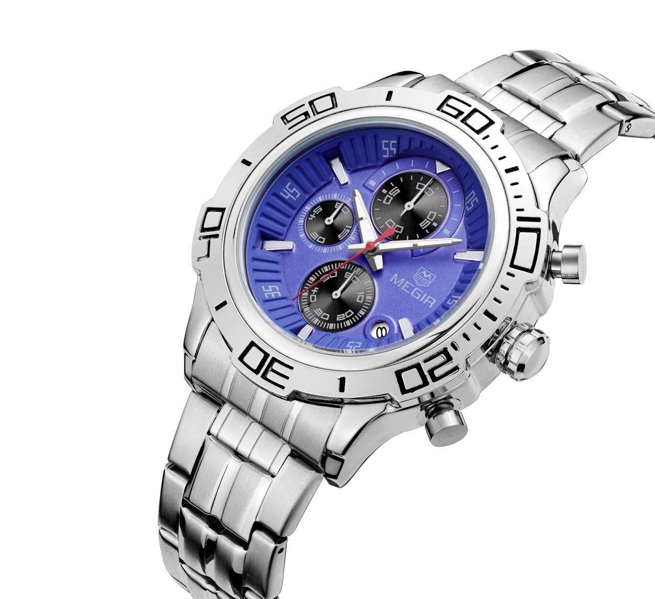 Изображение товара: MEGIR top Hot 2018 Мужские кварцевые часы, модные светящиеся часы с хронографом, Мужские Аналоговые Круглые деловые часы, роскошный подарок, наручные часы