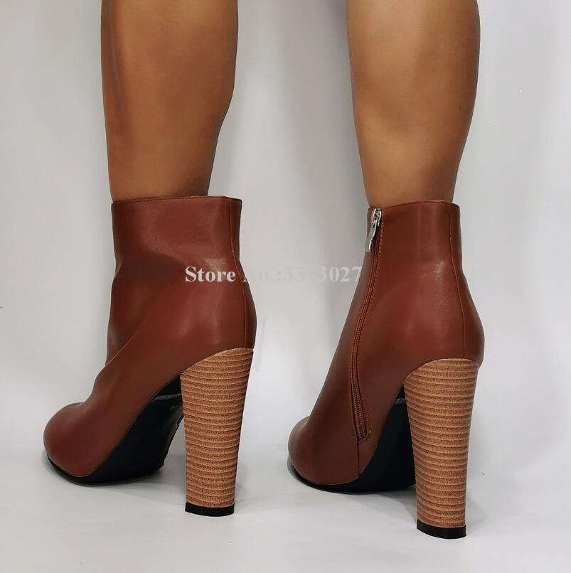 Изображение товара: Женские коричневые кожаные ботильоны на массивном каблуке, модные короткие ботинки в лаконичном стиле с круглым носком, женские классические ботинки большого размера, Прямая поставка