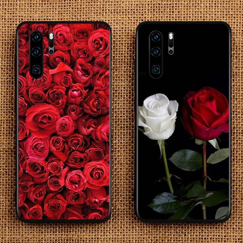 Изображение товара: Яркий черный чехол для телефона Huawei P40 P30 P20 Pro Lite E Plus, красивые красные розы для Huawei P10 P9 P8 Lite, чехол