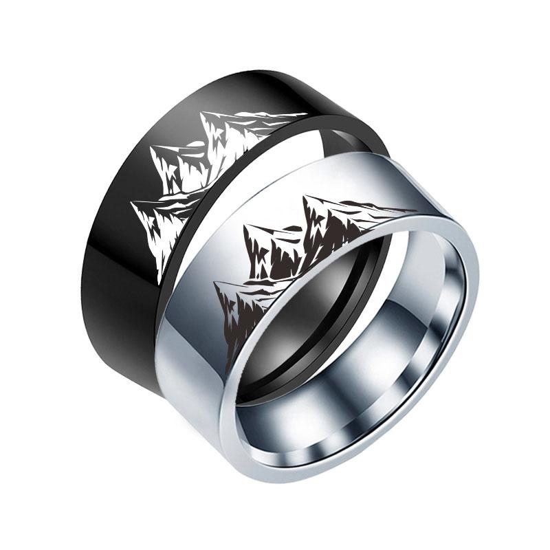 Изображение товара: Кольца из нержавеющей стали для женщин, простые аксессуары, вращающиеся в горах, парные кольца, подарок, черные кольца 8 мм