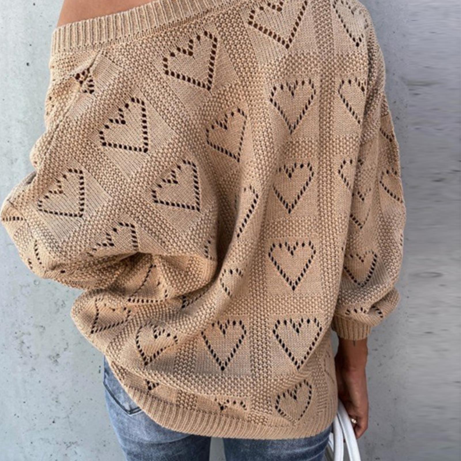 Изображение товара: Пуловеры женские осенне-зимние вязаный свитер свободного кроя с сердечками модный тонкий пуловер женские зимние свитера 2020