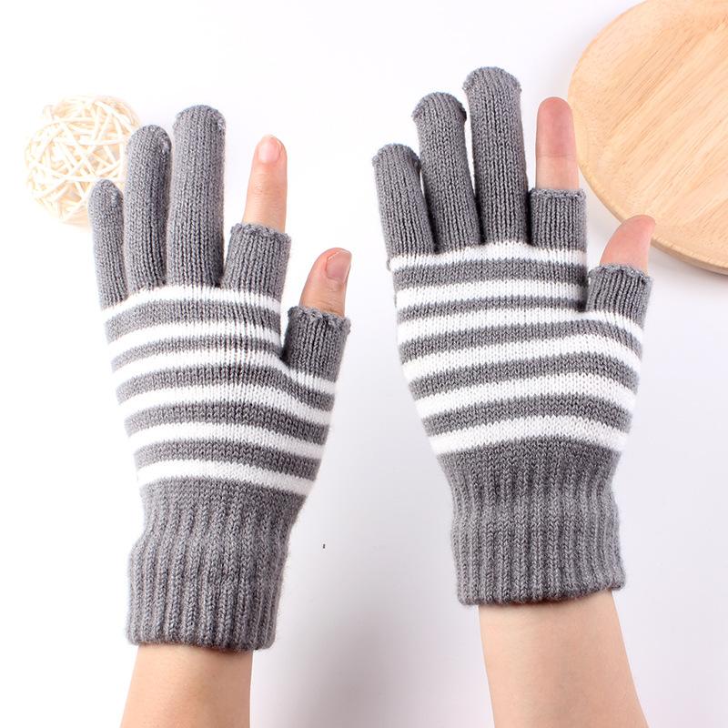 Изображение товара: Зимние женские перчатки, качественные горячие распродажи, эластичные Стильные теплые модные вязаные перчатки в полоску с защитой от холода, женские шикарные удобные