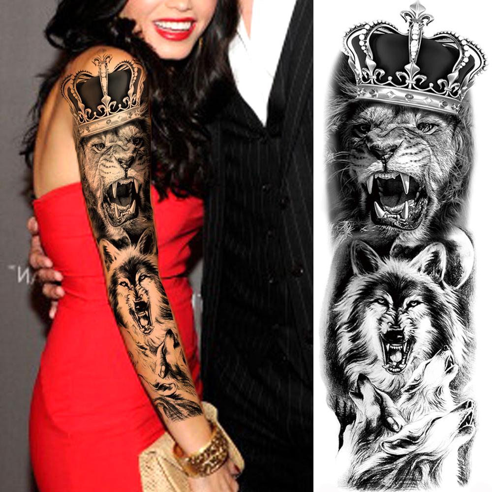 Изображение товара: Татуировка Временная на всю руку для мужчин и женщин, Эротическая имитация тигра, волка, демона, глаза, Реалистичная татуировка, водостойкая, для взрослых, Король Лев