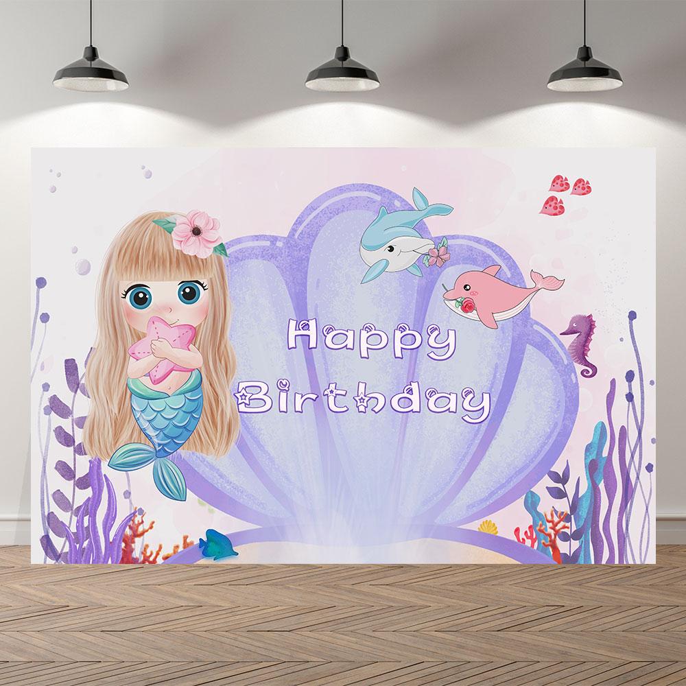 Изображение товара: Фиолетовый фон для фотосъемки Seekpro с изображением русалки для девочек на день рождения фон для фотосъемки в честь рождения ребенка