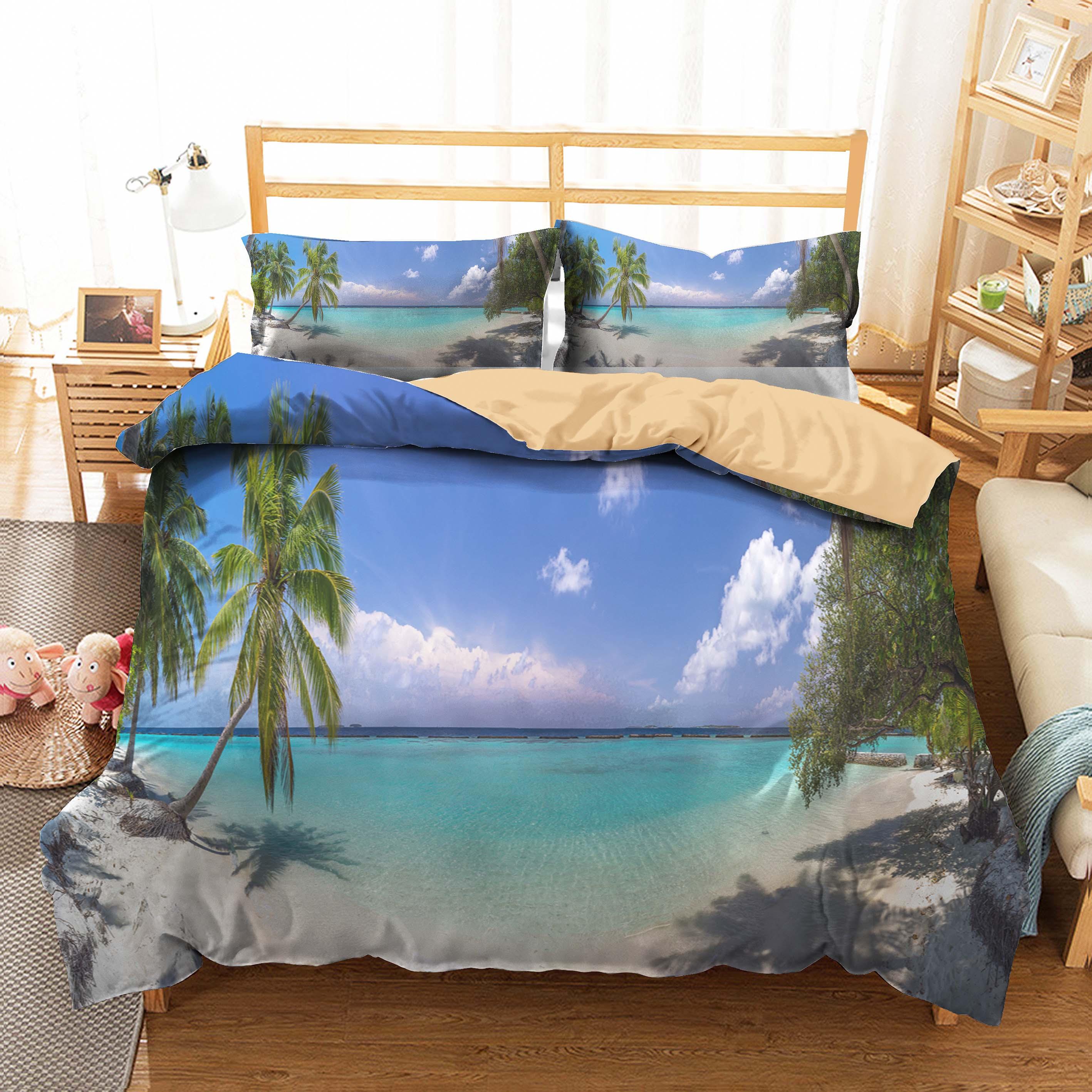 Изображение товара: Покрывало для кровати набор пододеяльников с 3d пляжным принтом, домашний текстиль, мягкий материал с наволочкой, постельное белье