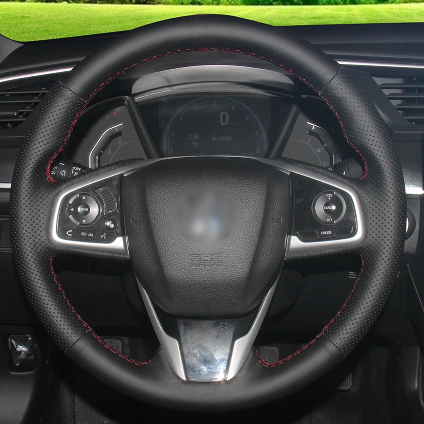 Изображение товара: Сшитый вручную черный искусственный кожаный чехол рулевого колеса автомобиля для Honda Civic 10 2016-2019 CRV CR-V 2017-2019 ясность