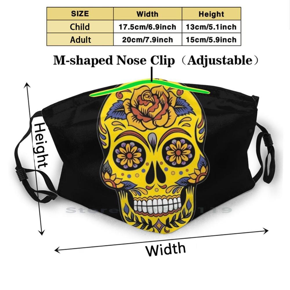 Изображение товара: Dia-де-лос-muertos в форме черепа (сахарный череп) для взрослых и детей моющиеся смешное лицо маска с фильтром череп диа-де-лос-muertos