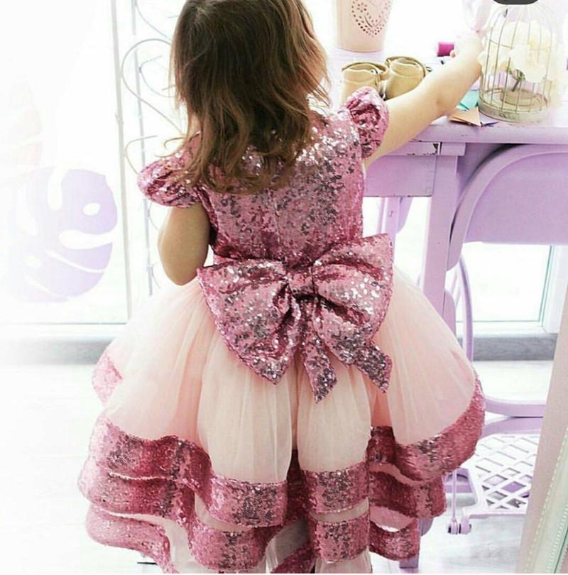 Изображение товара: Новые платья для маленьких девочек; Розовое детское платье с блестками для дня рождения; Детская одежда; Рождественское платье с бантом