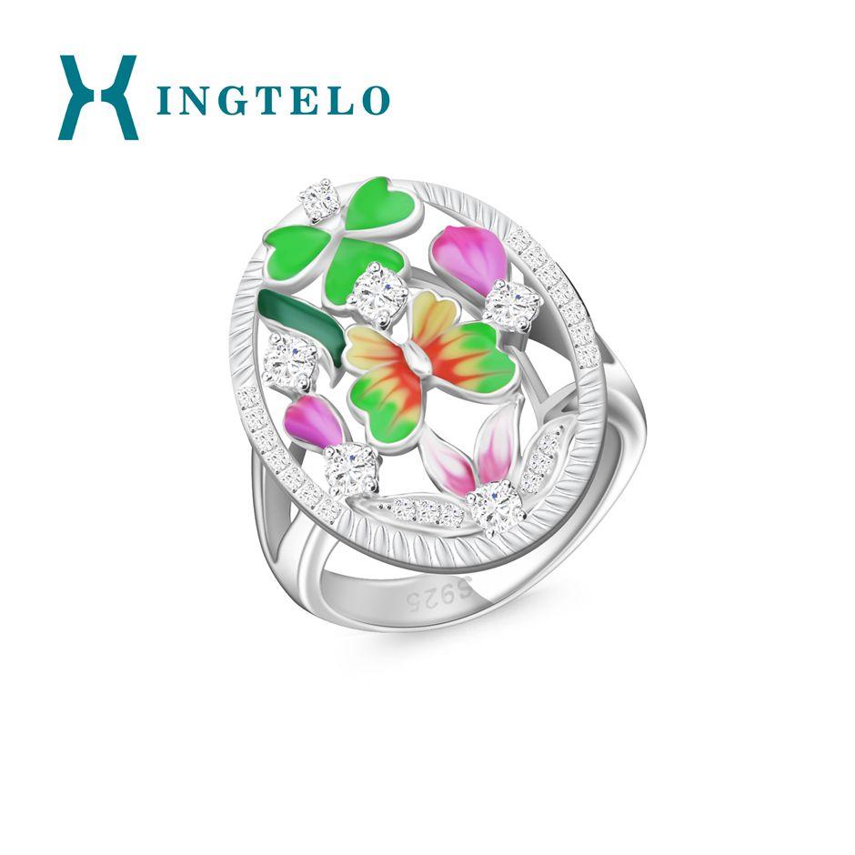 Изображение товара: Набор женских ювелирных изделий XINGTELO, кольцо и серьги из стерлингового серебра 925 пробы, полые кольца, яркий эмалированный с цветами
