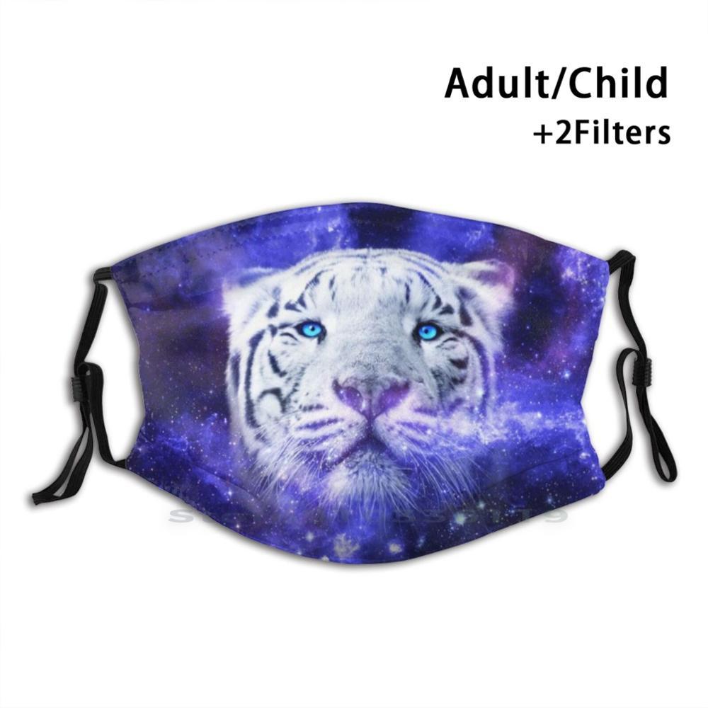 Изображение товара: Маска для лица многоразовая с фильтрами, детская Тигровая белая Тигровая Кошка, кошачий тигр, король, Космическая Звезда, туманность фиолетовая