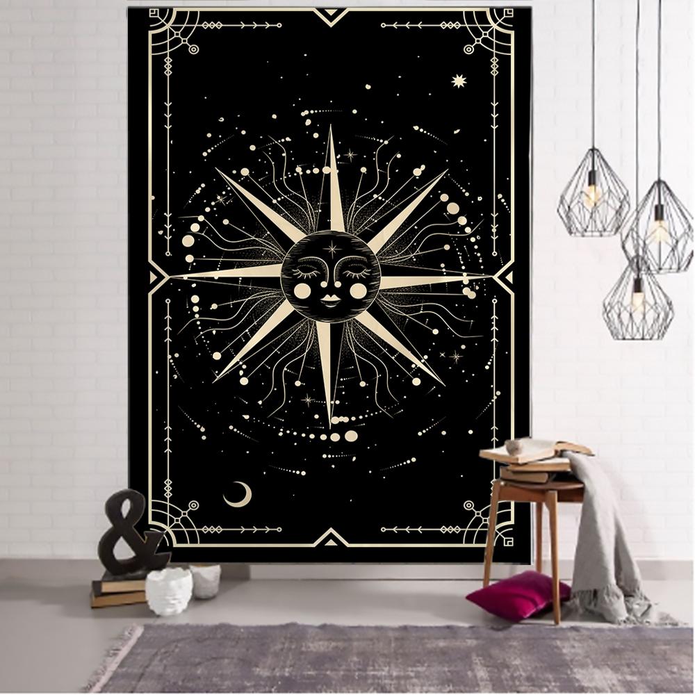 Изображение товара: Подвесной гобелен Таро ведьмы, черный/хаки, солнце, луна, Звездная Вселенная, геометрический рисунок, украшение для дома, занавески