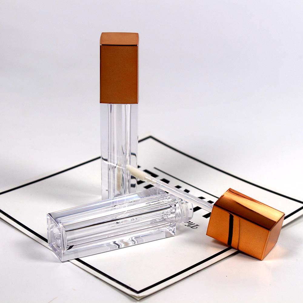 Изображение товара: Прозрачный квадратный тюбик для блеска для губ объемом 6 мл, косметический контейнер для блеска для губ с золотистой Красной кисточкой для губ с гальваническим покрытием