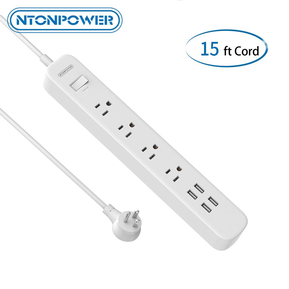 Изображение товара: NTON POWER 1700 Joule Защита от перенапряжения USB лента питания с 15 футов (4,6 метра) Удлинитель 4 выхода 4 USB Настольная зарядная станция