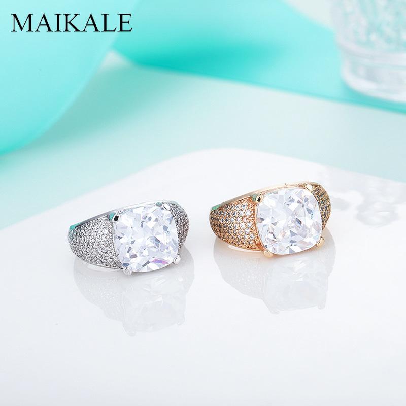 Изображение товара: Женские большие кольца MAIKALE, роскошные обручальные кольца золотого цвета с цирконием класса ААА, крупный камень, Подарок на годовщину