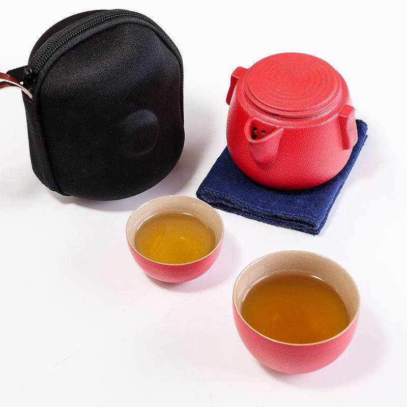 Изображение товара: Набор керамических чайных принадлежностей, для путешествий, для креативного использования, черная керамическая чашка, один горшок и две чашки, подарок для офиса
