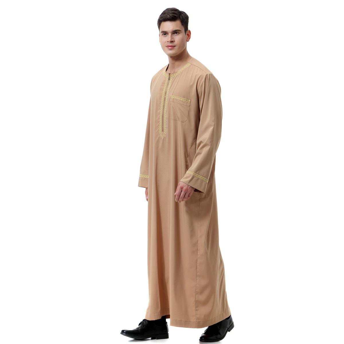 Изображение товара: Мусульманская одежда на молнии для мужчин, длинное кимоно с принтом Jubba Thobe, одежда для Саудовской Аравии, мусульманская одежда, абайя, мусульманский Дубай, Арабская одежда