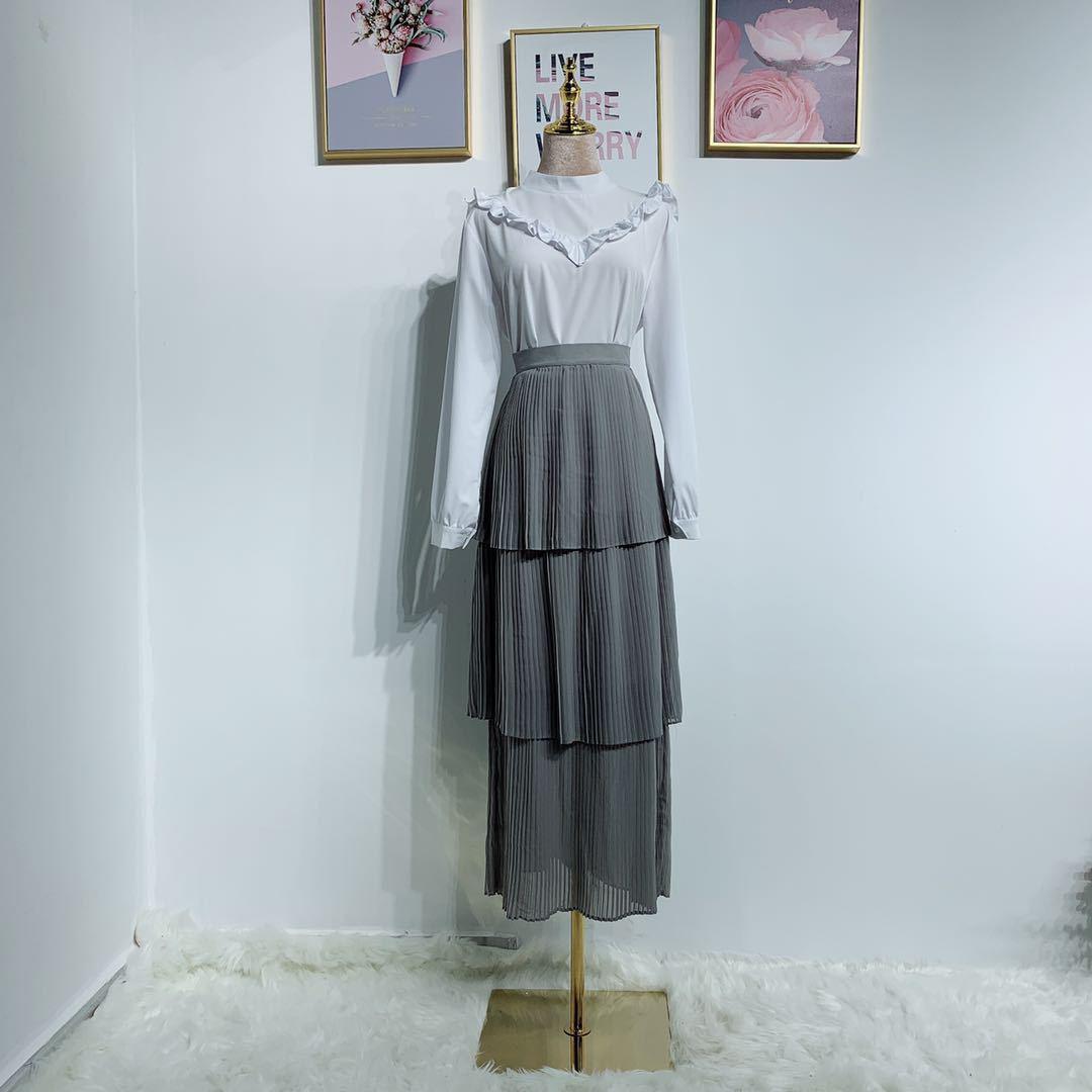 Изображение товара: Юбка женская плиссированная с завышенной талией, винтажная модная многослойная юбка до щиколотки, элегантная мусульманская одежда