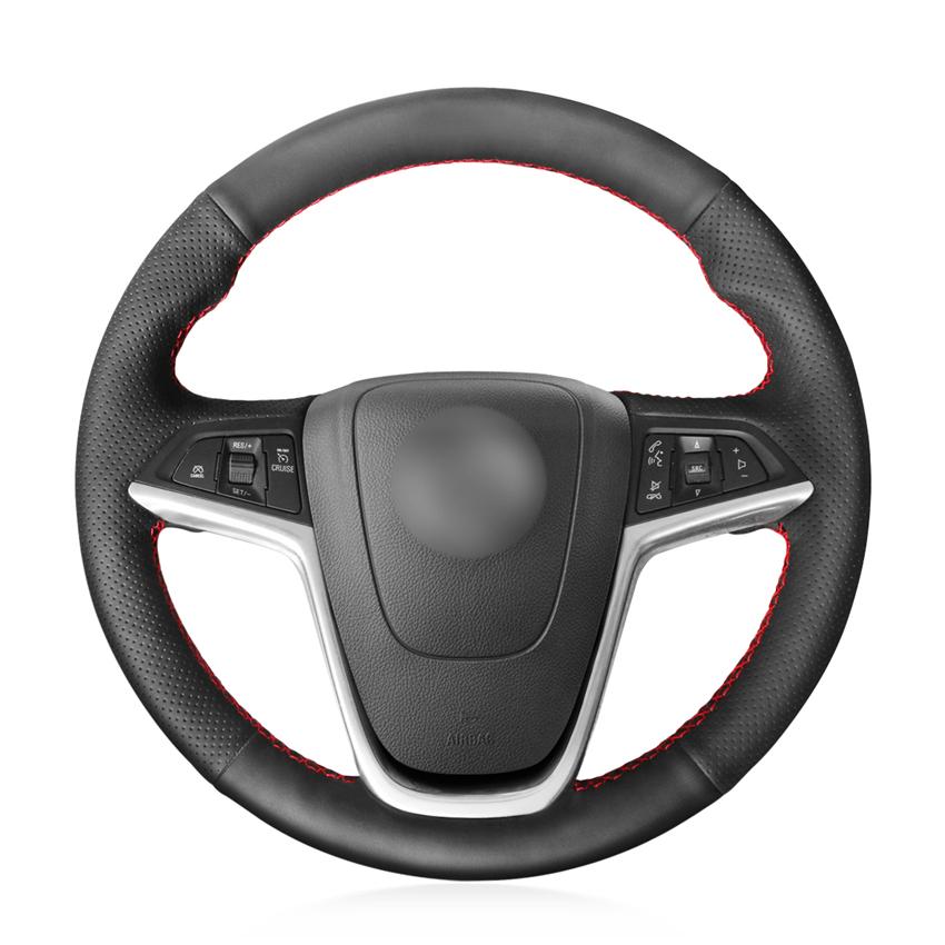 Изображение товара: Сшитый вручную черный из натуральной кожи Противоскользящий чехол рулевого колеса автомобиля для Opel Mokka 2012-2019 Insignia 2008-2013 Astra (J)