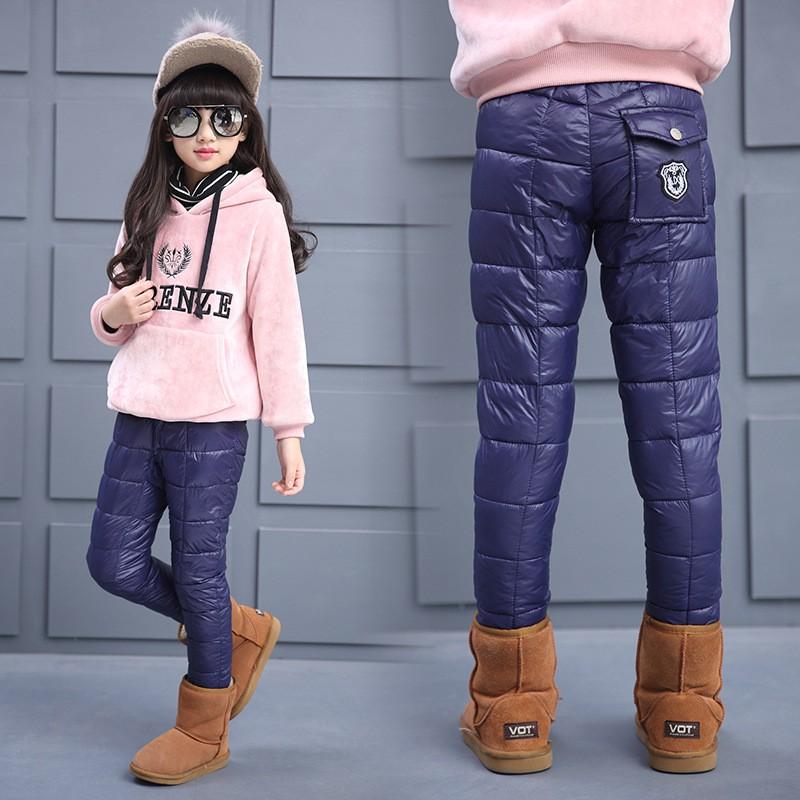 Изображение товара: Зимние штаны для девочек, пуховые хлопковые подростковые Детские теплые облегающие леггинсы, детская одежда, ветрозащитные водонепроницаемые зимние брюки