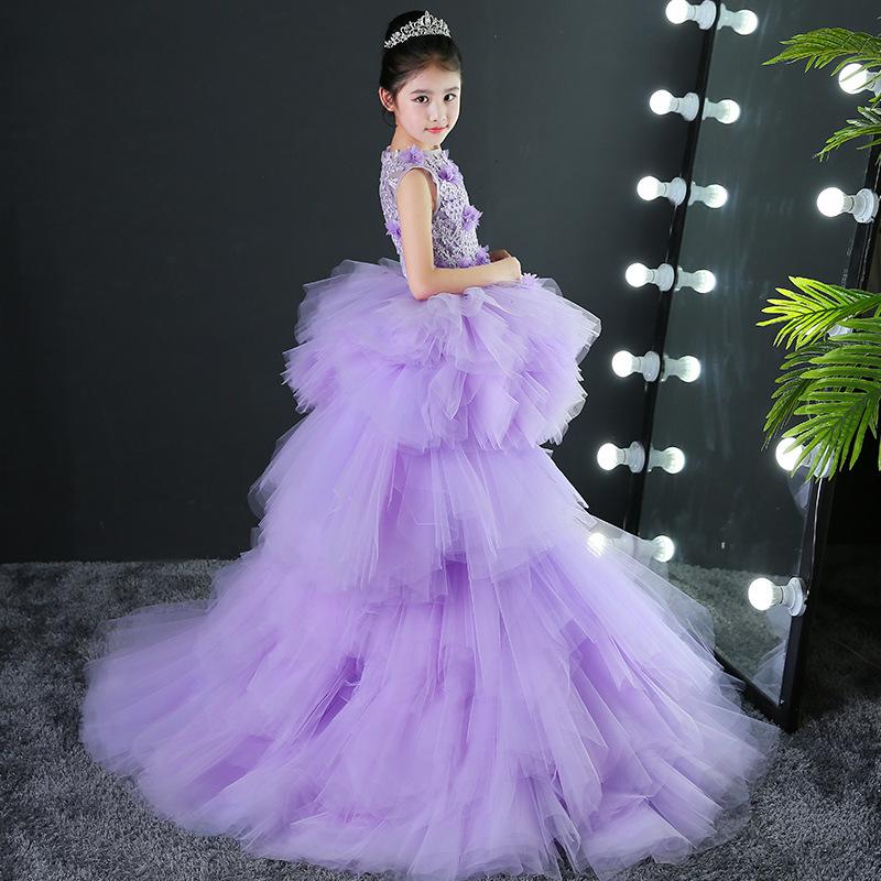 Изображение товара: 2020 Лавандовые Платья с цветочным узором для девочек без рукавов для свадеб, бальное платье с кружевной аппликацией для девочек на день рождения, торжественные платья для причастия