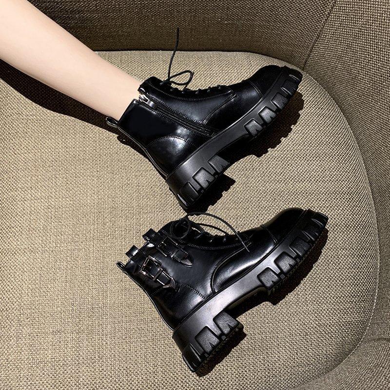 Изображение товара: Женские короткие Ботинки Martin на молнии, повседневная женская обувь из искусственной кожи, ботинки, женские мотоциклетные ботинки