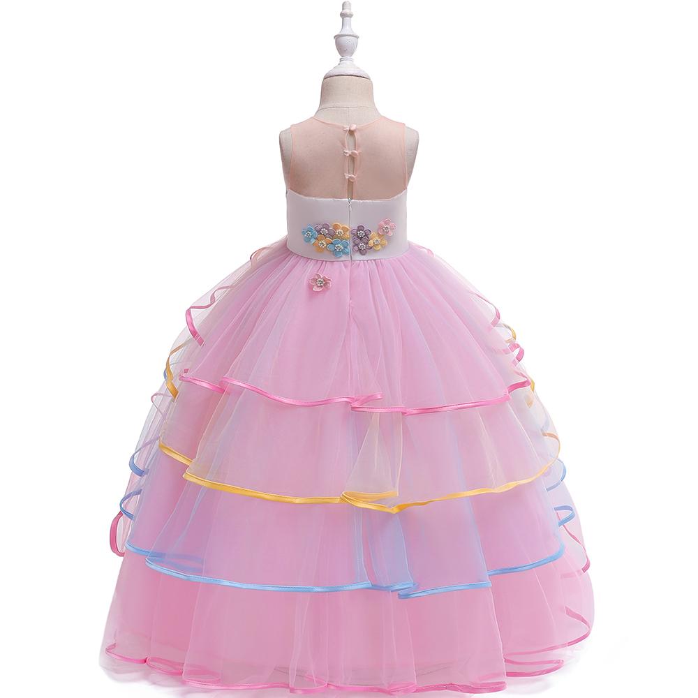 Изображение товара: Детская одежда, длинное Радужное платье с цветочным рисунком единорога для девочек, платье для ролевых танцев и выступлений