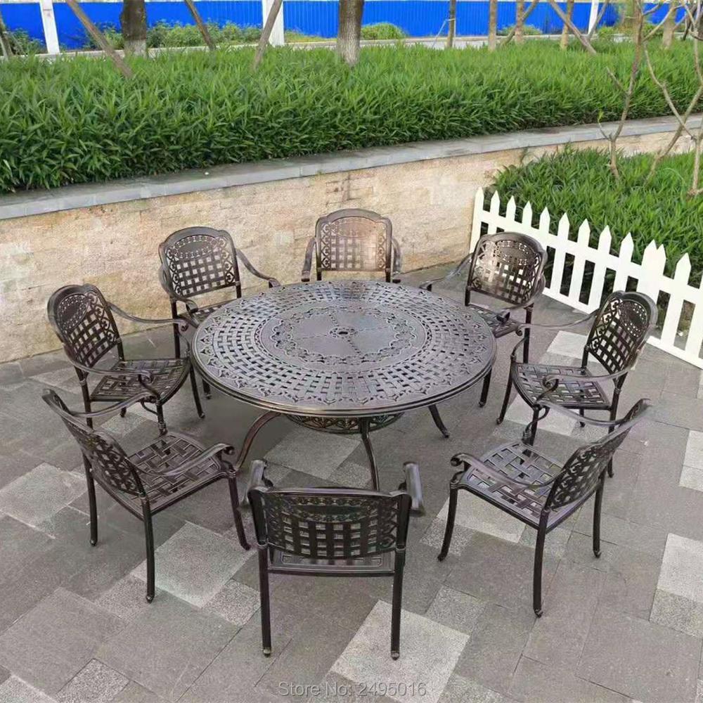 Изображение товара: Набор из 9 предметов патио литого алюминия уличная мебель, стул и стол садовый комплекты Применим при всех типах погоды-антикоррозионные в серебряном цвете