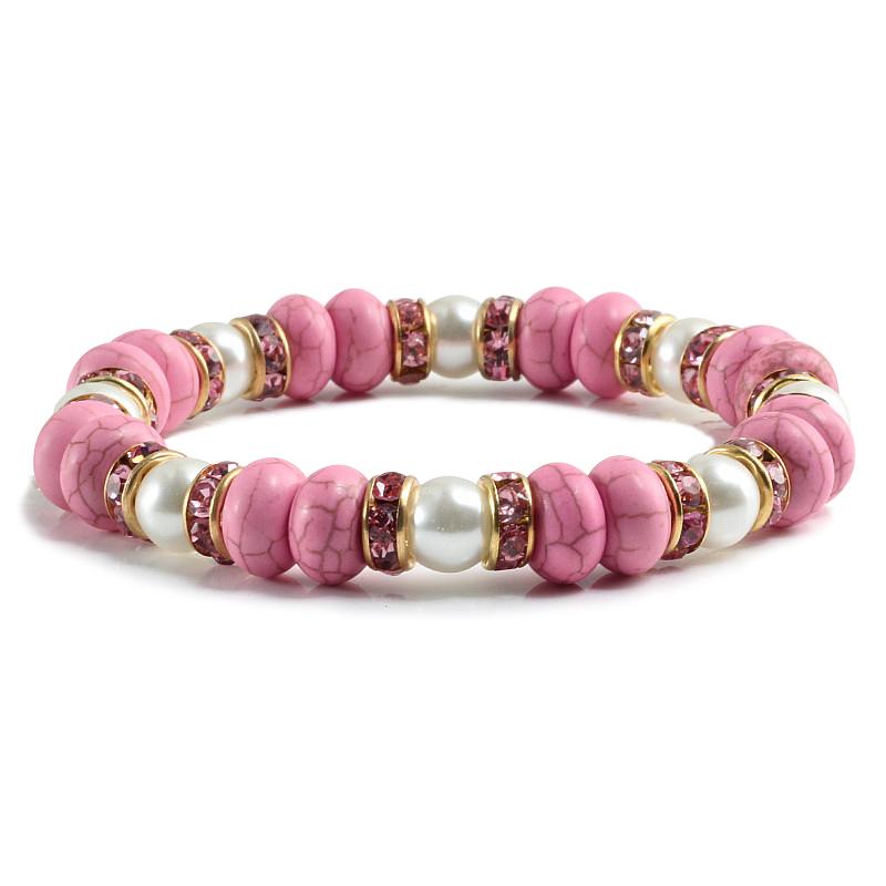 Изображение товара: Браслет женский, 14 цветов, натуральный камень, розовые бусины, жемчуг, эластичные браслеты, богемные украшения для девочек, рождественский подарок