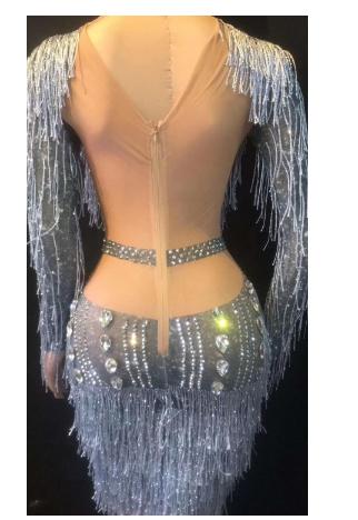 Изображение товара: Модное Сетчатое платье с кристаллами, соблазнительные Стразы, прозрачная эластичная одежда для сцены и танцев, вечернее праздничное платье с бахромой, костюм