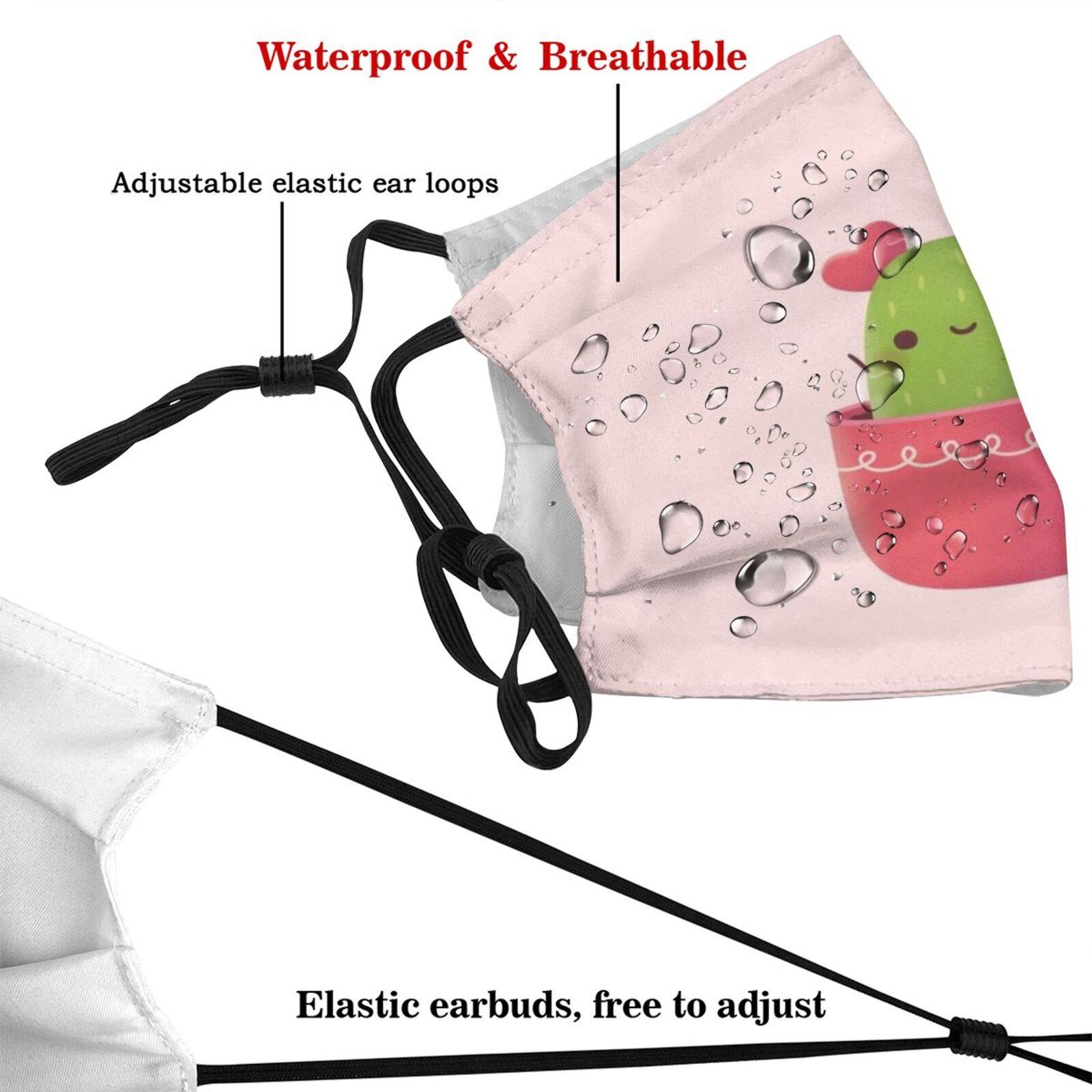 Изображение товара: Маска для лица с фильтром для детей и взрослых, моющаяся смешная маска с сердцем, КАКТУСОМ и рисунком кактуса