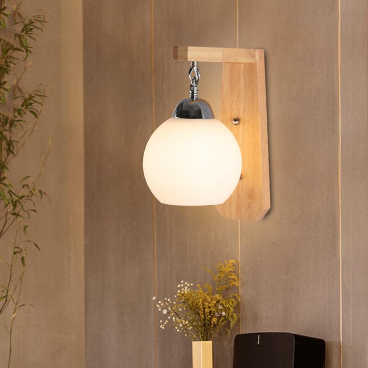 Изображение товара: Настенный светильник из массива дерева в скандинавском японском стиле, уличная лампа для спальни, коридора, лестницы, прикроватный светильник из оригинального дерева, художественная настенная лампа