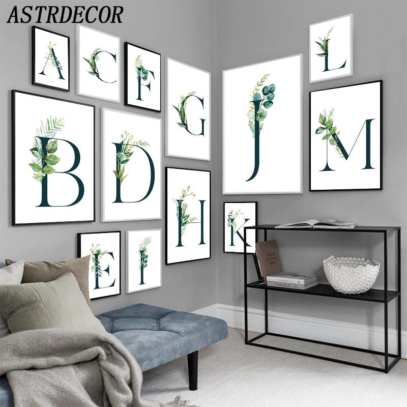 Изображение товара: Зеленые растения алфавит цитаты пейзаж настенная картина на холсте элегантные постеры и принты настенные картины для декора гостиной